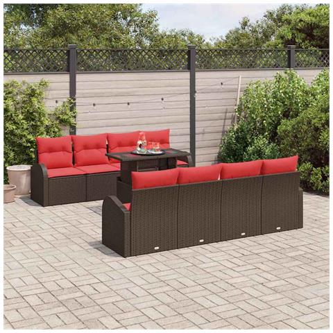 Set Divano da Giardino 9 pcs Marrone Rattan in Polipropilene - Foto 2