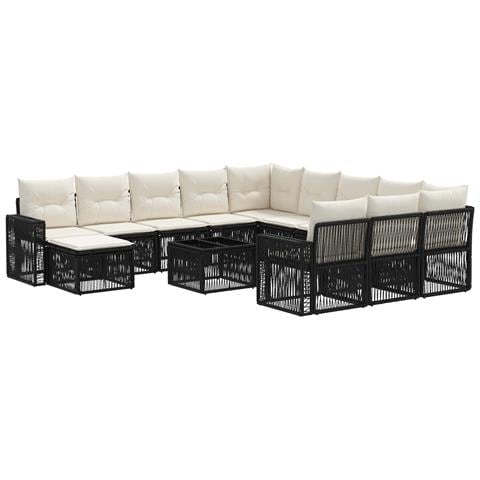Set Divano da Giardino 13 pcs Nero e Bianco Crema polyrattan - Foto 1