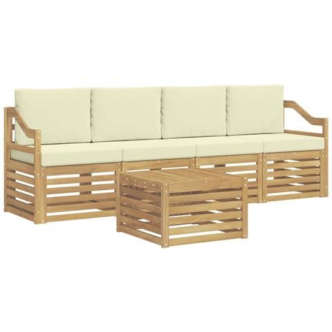 Set di divani da esterno 5 pcs Bianco e Crema Poliestere - Foto 1