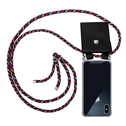 Catena Di Telefoni Cellulari Compatibile Con Apple Iphone X / Xs In Rosso Blu Bianco - Coperchio Protettivo In Silicone Con Anelli D'argento, Cinturino In Corda E Custodia Staccabile - Foto 1