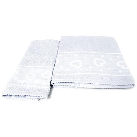 Set Asciugamano Copiola Salvietta Bagno In Spugna 100% Cotone Mod Amore Grigio - Foto 10