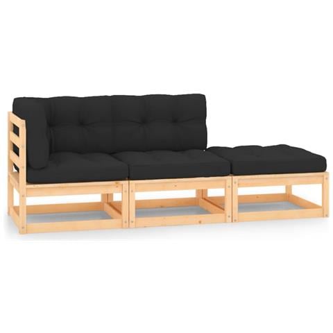 Set Divani da Giardino 3 pz con Cuscini Legno Massello di Pino - Foto 1
