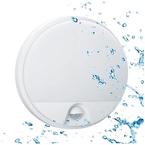 Plafoniera Led 10w Con Sensore Di Movimento Pir - Ip54 Resistente All'acqua - Luce Bianca Calda 3000k - 900 Lumen - Plafoniera Tonda Impermeabile Da Parete Per Esterno O Interno - Foto 5
