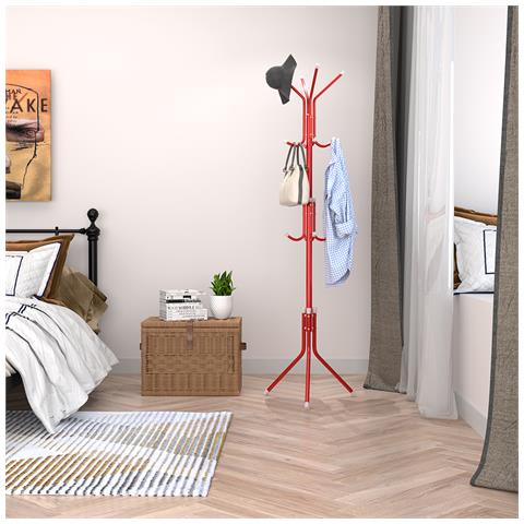Attaccapanni Da Terra Salvaspazio 12 Ganci Stand Appendiabiti A Piantana Rosso - Foto 2
