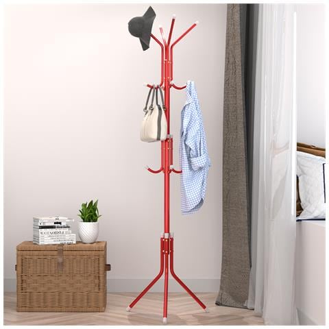 Attaccapanni Da Terra Salvaspazio 12 Ganci Stand Appendiabiti A Piantana Rosso - Foto 1