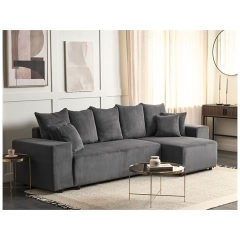 Divano Letto Angolare 3 Posti Luspa Velluto A Coste Grigio Scuro Con Contenitore Lato Sinistro - Foto 1