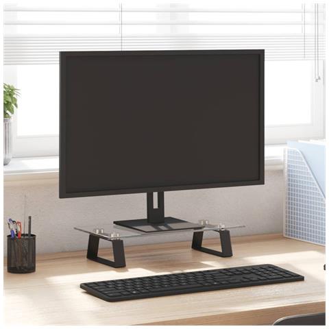 Supporto Per Monitor Nero 40x20x8cm Vetro Temperato E Metallo - Foto 1