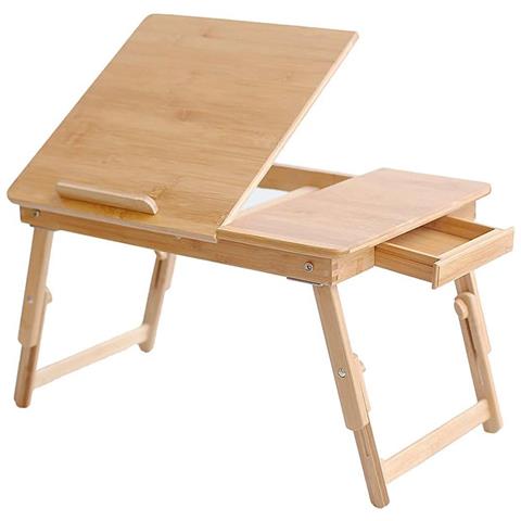 Tavolino Vassoio Da Letto Divano In Bambu' Pc Tablet Pieghevole Legno Naturale - Foto 5