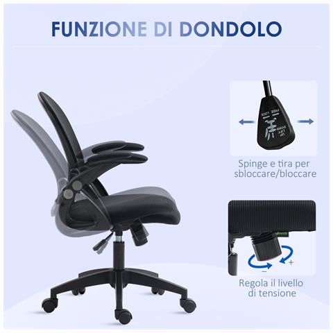 Sedia Da Ufficio Ergonomica Con Schienale A Rete E Altezza Regolabile, 65.5x61.5x88-97.5cm, Nero - Foto 2