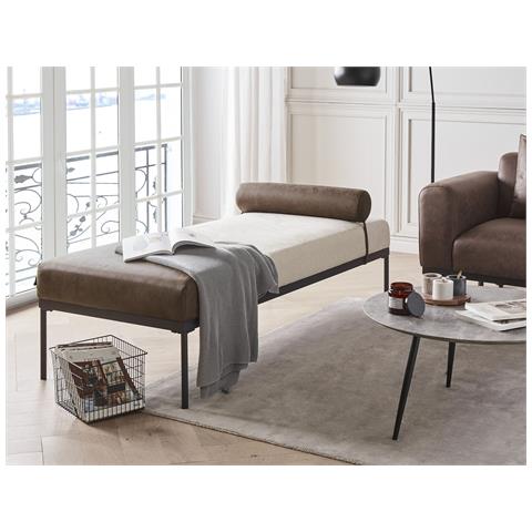 Chaise Longue Malmos Lino Sintetico Pelle Sintetica Marrone Scuro - Foto 1