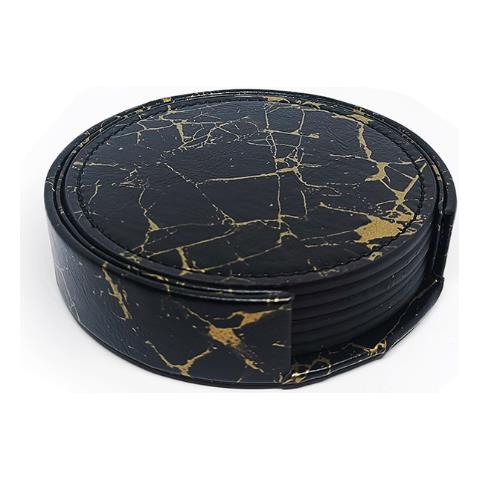 Set Di 6 Sottobicchieri Rotondi In Pelle Pu Con Supporti Black - Foto 1