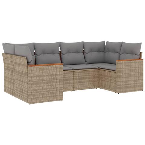 Set Divano Da Giardino 6 Pz Con Cuscini Beige Misto Polyrattan - Foto 1