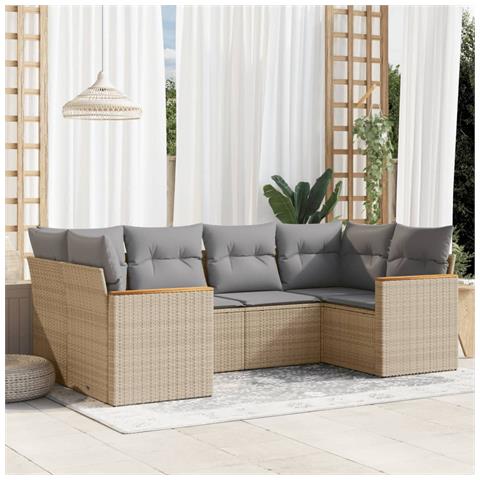 Set Divano Da Giardino 6 Pz Con Cuscini Beige Misto Polyrattan - Foto 8