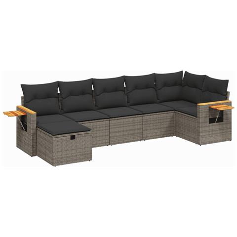 Set Divani Da Giardino 7 Pz Con Cuscini Grigio In Polyrattan - Foto 2