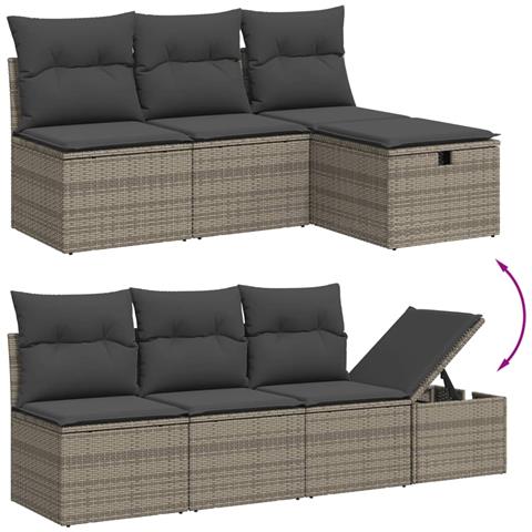 Set Divani Da Giardino 7 Pz Con Cuscini Grigio In Polyrattan - Foto 3