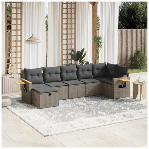 Set Divani Da Giardino 7 Pz Con Cuscini Grigio In Polyrattan - Foto 1