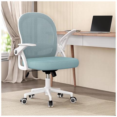 Sedia Ufficio Ergonomica, Sedia Scrivania Braccioli 90° E Altezza Regolabili, Poltrona Sedia Piccolo, Blu - Foto 1