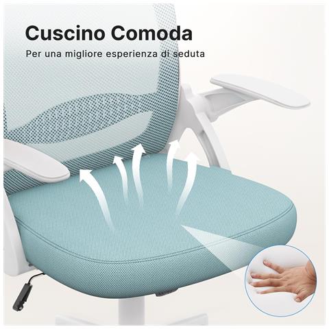 Sedia Ufficio Ergonomica, Sedia Scrivania Braccioli 90° E Altezza Regolabili, Poltrona Sedia Piccolo, Blu - Foto 5