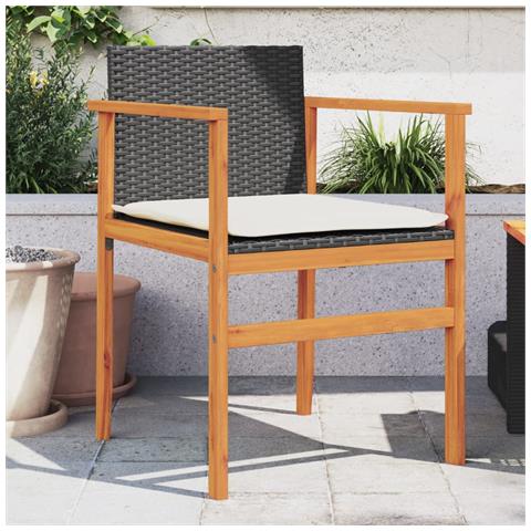 Sedie Giardino con Cuscini 2pz Nere Polyrattan e Legno Massello - Foto 2