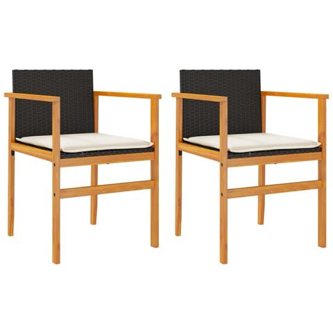 Sedie Giardino con Cuscini 2pz Nere Polyrattan e Legno Massello - Foto 1