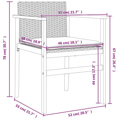 Sedie Giardino con Cuscini 2pz Nere Polyrattan e Legno Massello - Foto 10