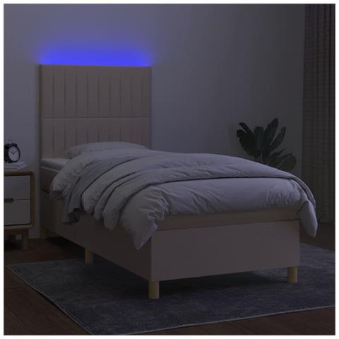 Letto a Molle con Materasso e LED Crema 100x200cm in Tessuto - Foto 8