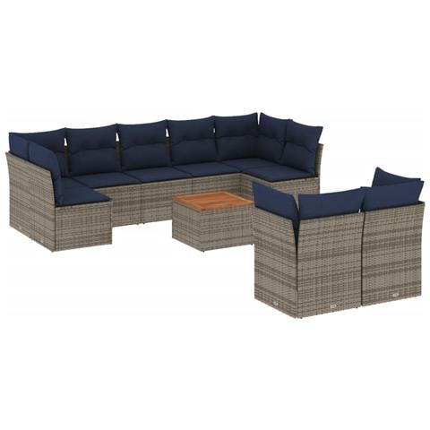 Set Divani Da Giardino 10 Pz Con Cuscini Grigio In Polyrattan - Foto 2