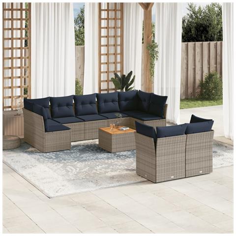 Set Divani Da Giardino 10 Pz Con Cuscini Grigio In Polyrattan - Foto 1