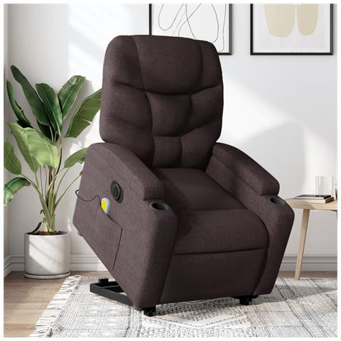 Poltrona Alzapersona Massaggio Elettrica Marrone Scuro Tessuto - Foto 1