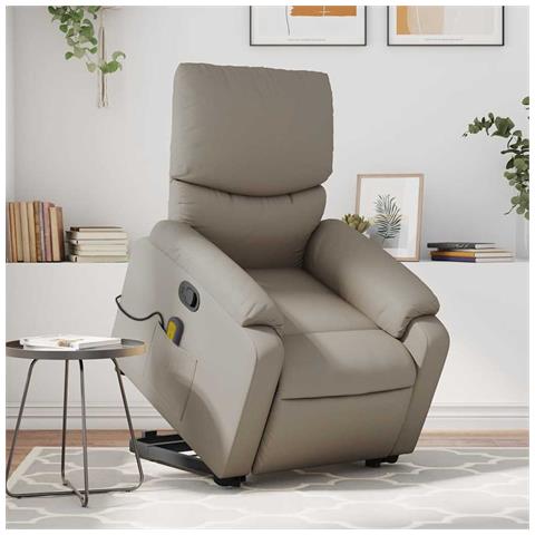 Poltrona Alzapersone Massaggi Reclinabile Cappuccino Similpelle - Foto 8