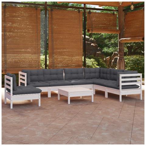 Lusso Casadino -  Set Divani Da Giardino 8 Pz Con Cuscini Bianchi Legno Di Pino - Foto 8