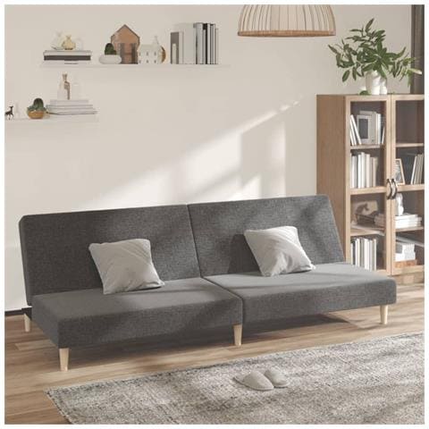 Divano Letto a 2 Posti Grigio Chiaro in Tessuto - Foto 2