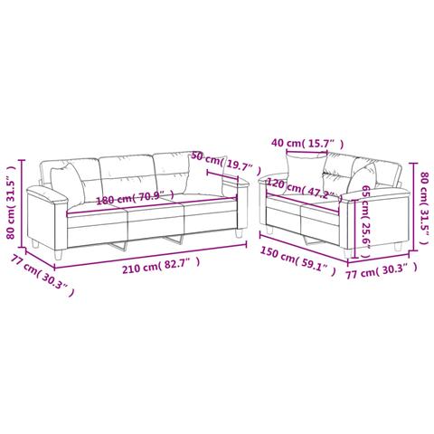 Set Divani 2 pz con Cuscini Grigio Chiaro in Tessuto Microfibra - Foto 8