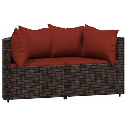 Divani Angolari da Giardino con Cuscini 2pz Polyrattan Marrone - Foto 1
