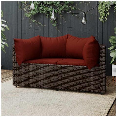 Divani Angolari da Giardino con Cuscini 2pz Polyrattan Marrone - Foto 2