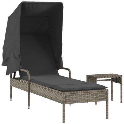 Lettino Prendisole con Baldacchino e Tavolino Grigio Polyrattan - Foto 1