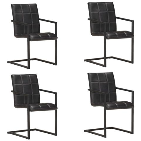 Lusso Casadino - Sedie Da Pranzo A Sbalzo 4 Pz Nere In Vera Pelle - Foto 2