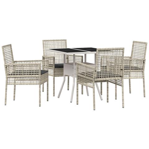 Set da Pranzo da Giardino 5 Pezzi Grigio Chiaro Rattan Poly - Foto 1