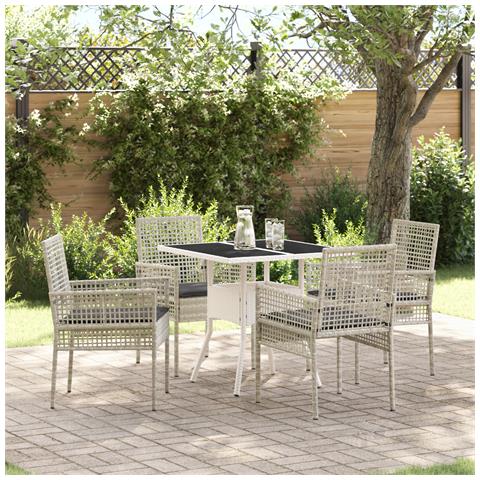 Set da Pranzo da Giardino 5 Pezzi Grigio Chiaro Rattan Poly - Foto 2