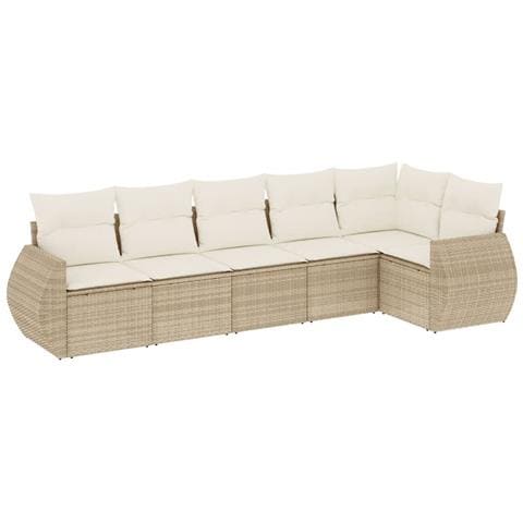 Set Divano da Giardino 6 pz con Cuscini Beige in Polyrattan - Foto 1
