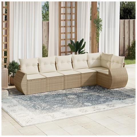 Set Divano da Giardino 6 pz con Cuscini Beige in Polyrattan - Foto 2