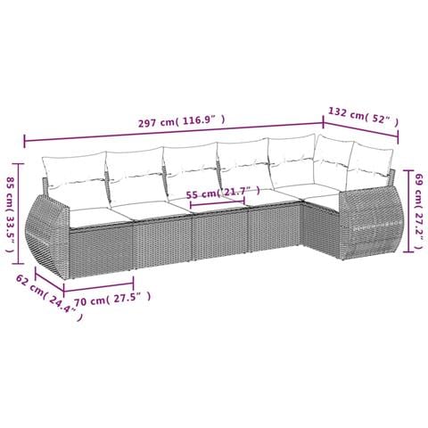 Set Divano da Giardino 6 pz con Cuscini Beige in Polyrattan - Foto 3