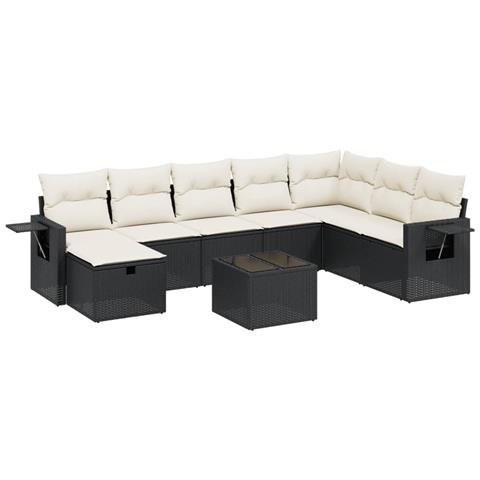 Set Divani da Giardino 9 pz con Cuscini Nero in Polyrattan - Foto 1