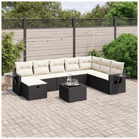 Set Divani da Giardino 9 pz con Cuscini Nero in Polyrattan - Foto 2