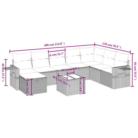 Set Divani da Giardino 9 pz con Cuscini Nero in Polyrattan - Foto 4