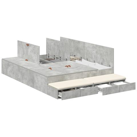 Struttura letto contenitore Grigio cemento 140x190 cm - Foto 1