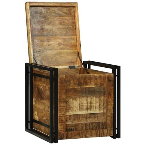 Scatola di Stoccaggio 50x50x50 cm in Legno Massello di Mango Grezzo - Foto 2