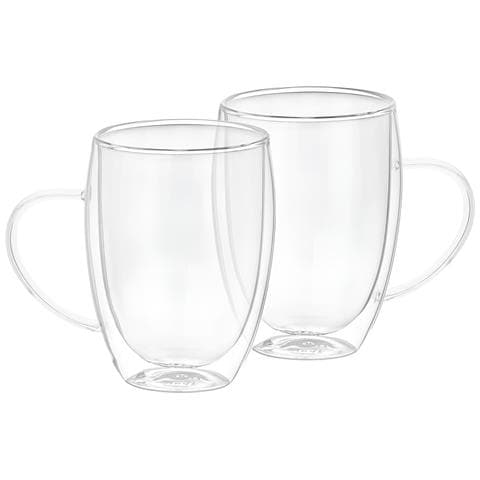 Lotto 2 Bicchieri Con Manico A Doppia Parete 350 Ml In Vetro Borosilicato Solido, Trasparente - Foto 1