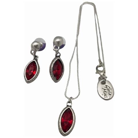 Set Di Ciondolo E Orecchini A Goccia In Zama Placcata In Argento Sterling E Cristallo Rosso Sfaccettato - Foto 2