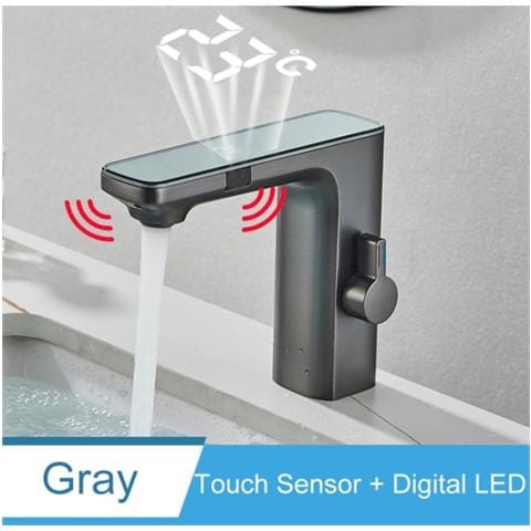 Rubinetto per lavabo da bagno, Blackswan, tipo M226, modello grigio antracite, con display LCD e sensore, dimensione 18 cm - Foto 2